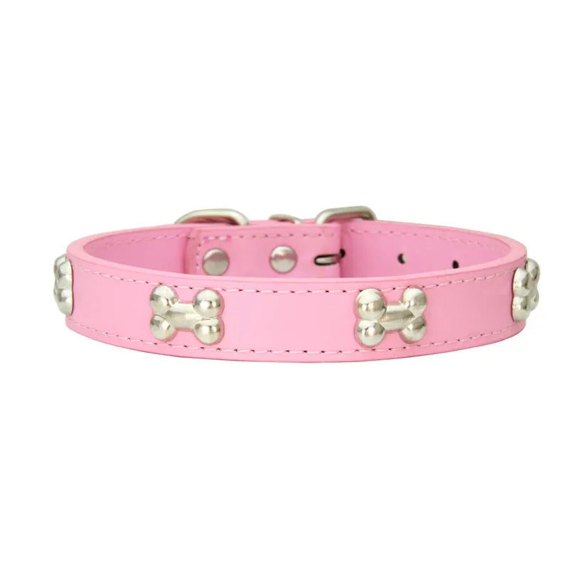 Collier pour Chien en Cuir avec Breloque Os – Durable, Confortable et Coloré