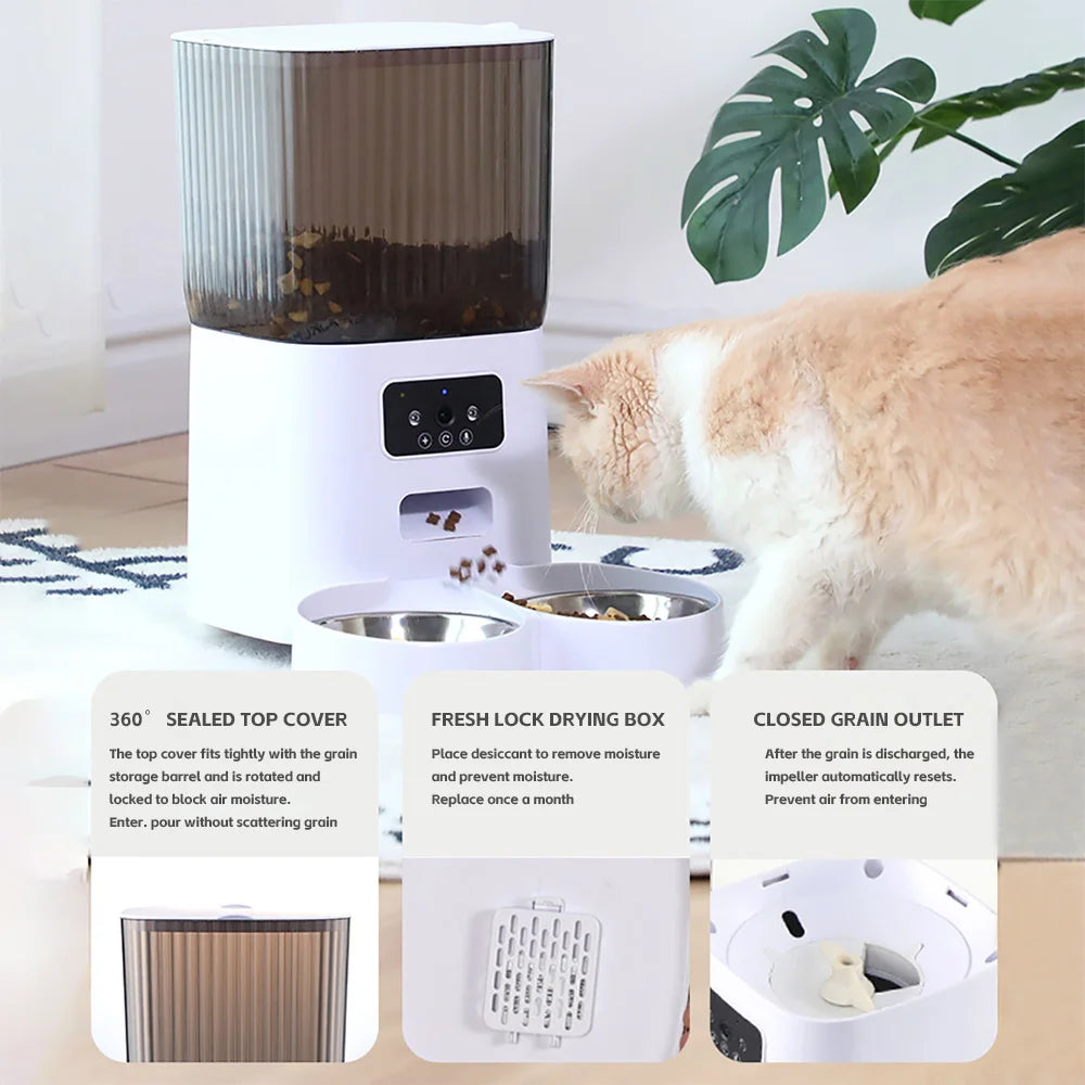 Mangeoire Automatique Intelligente 5L avec Caméra – Distributeur Connecté pour Chien & Chat, Double Bol