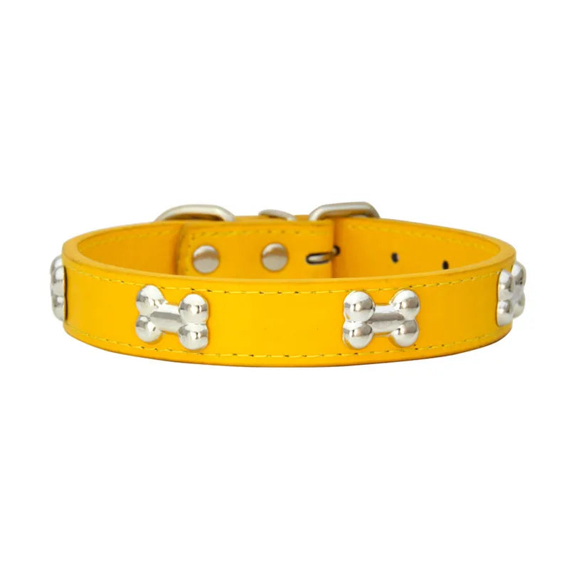 Collier pour Chien en Cuir avec Breloque Os – Durable, Confortable et Coloré