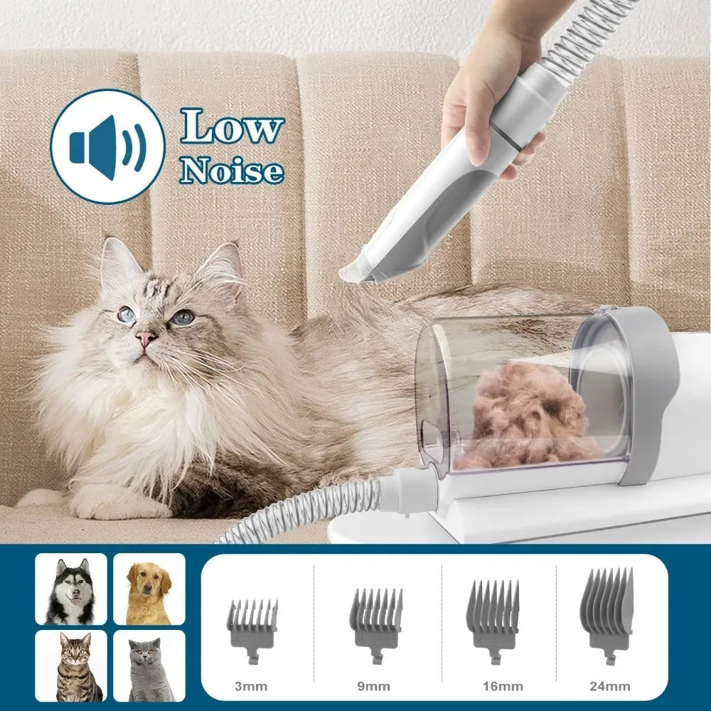 Kit d’aspirateur de toilettage 5 en 1 – Brosse, tondeuse & aspirateur silencieux pour chiens & chats