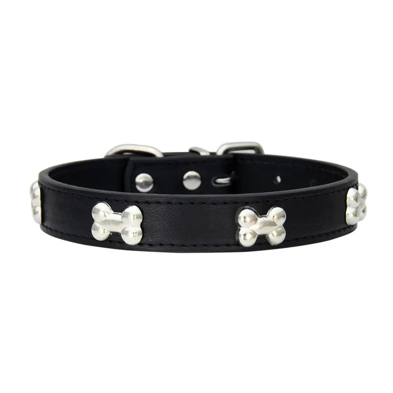 Collier pour Chien en Cuir avec Breloque Os – Durable, Confortable et Coloré