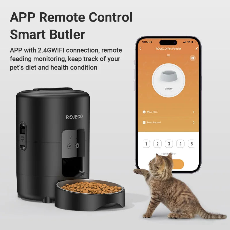 Mangeoire Automatique Connectée ROJECO 2L – Distributeur de Croquettes Intelligent Wi-Fi pour Chien