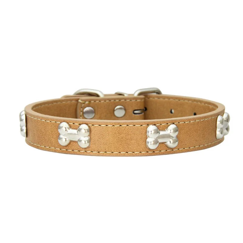 Collier pour Chien en Cuir avec Breloque Os – Durable, Confortable et Coloré