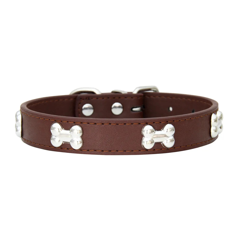Collier pour Chien en Cuir avec Breloque Os – Durable, Confortable et Coloré