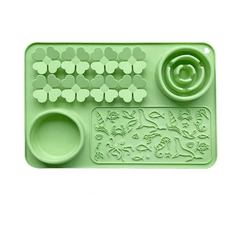 Tapis de Léchage & Gamelle 2-en-1 pour Chien – Silicone Antidérapant avec Ventouses, Anti-Glouton & Étanche