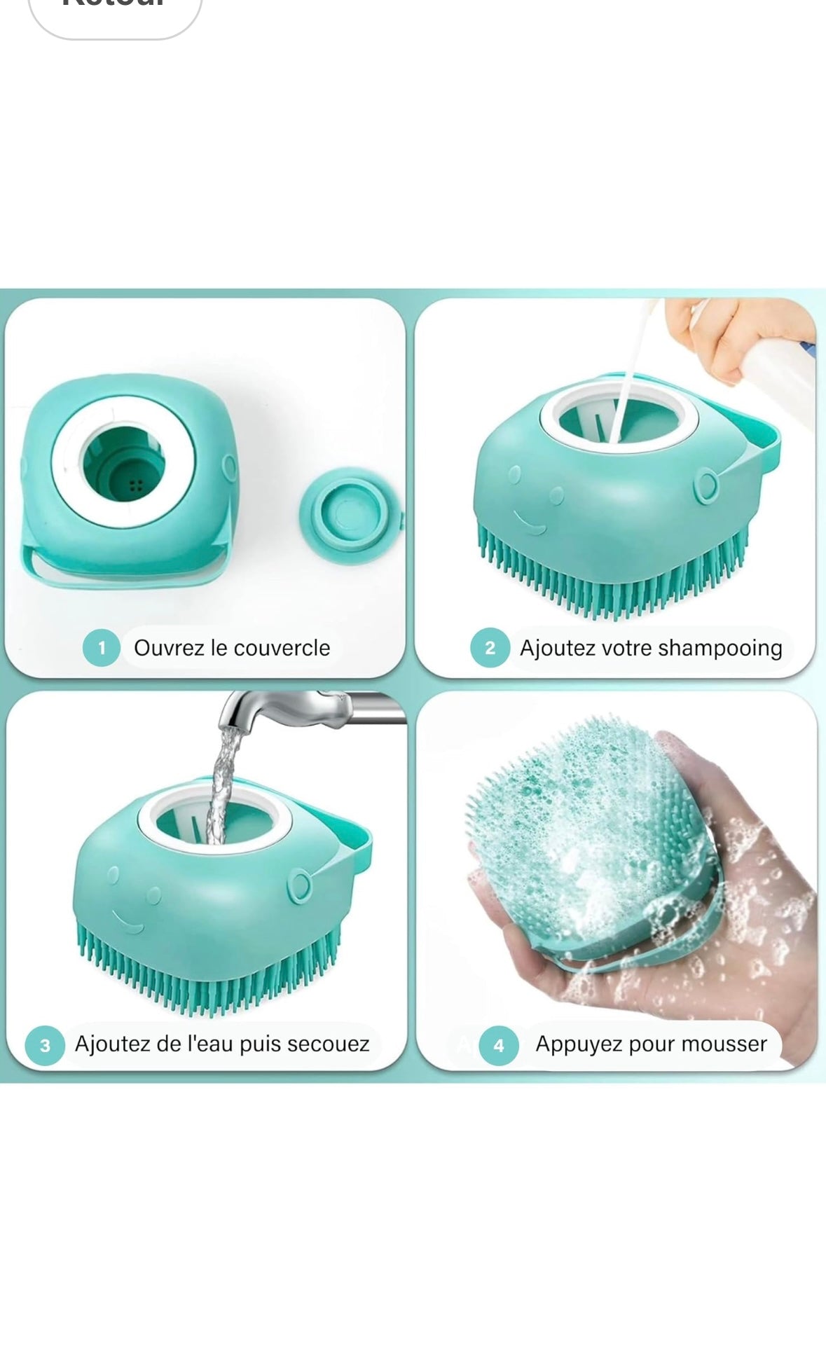Brosse de Bain et Massage pour Chiens & Chats – Silicone Doux avec Réservoir de Shampooing (80 ml)