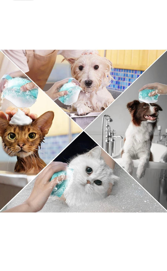 Brosse de Bain et Massage pour Chiens & Chats – Silicone Doux avec Réservoir de Shampooing (80 ml)
