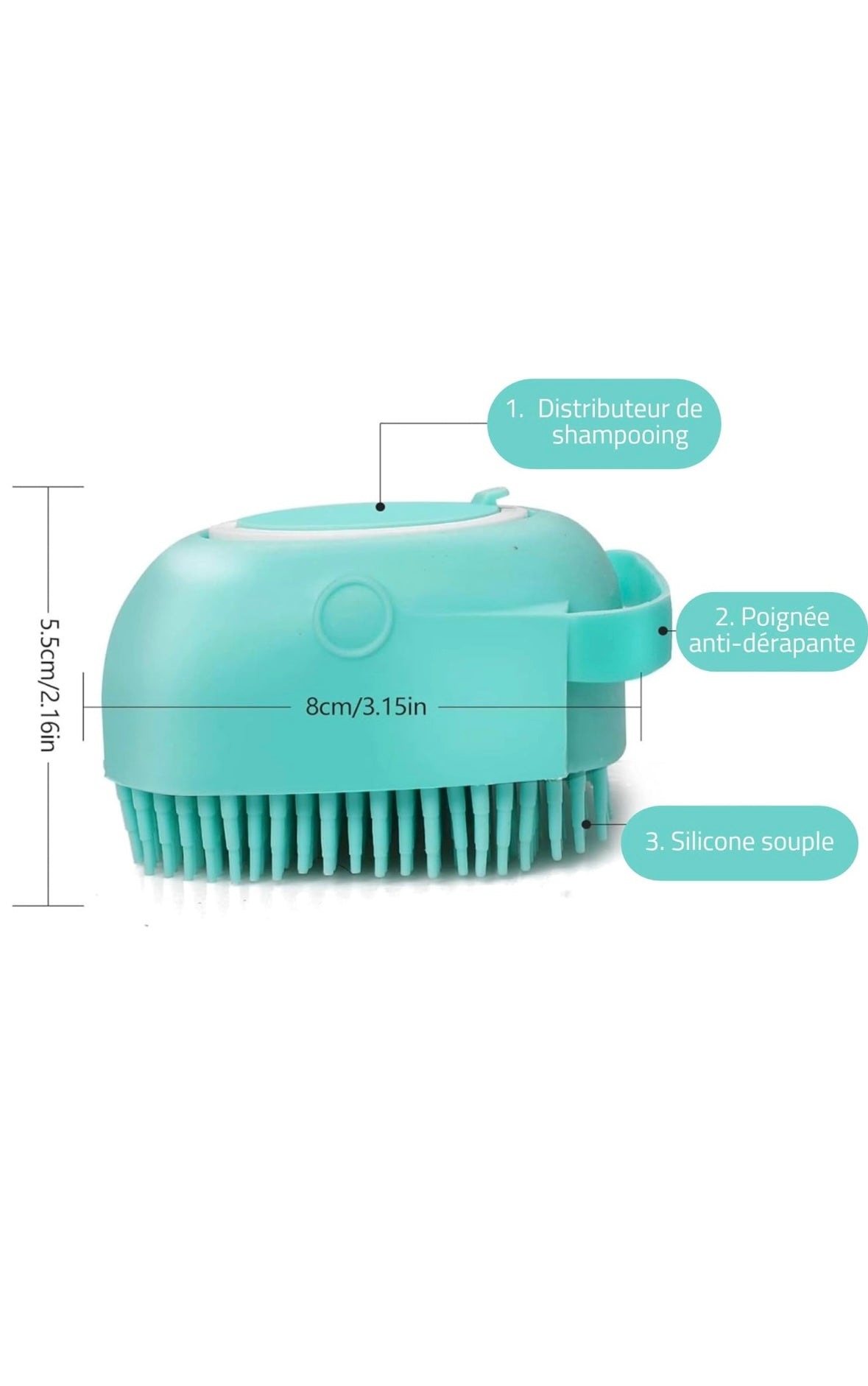 Brosse de Bain et Massage pour Chiens & Chats – Silicone Doux avec Réservoir de Shampooing (80 ml)