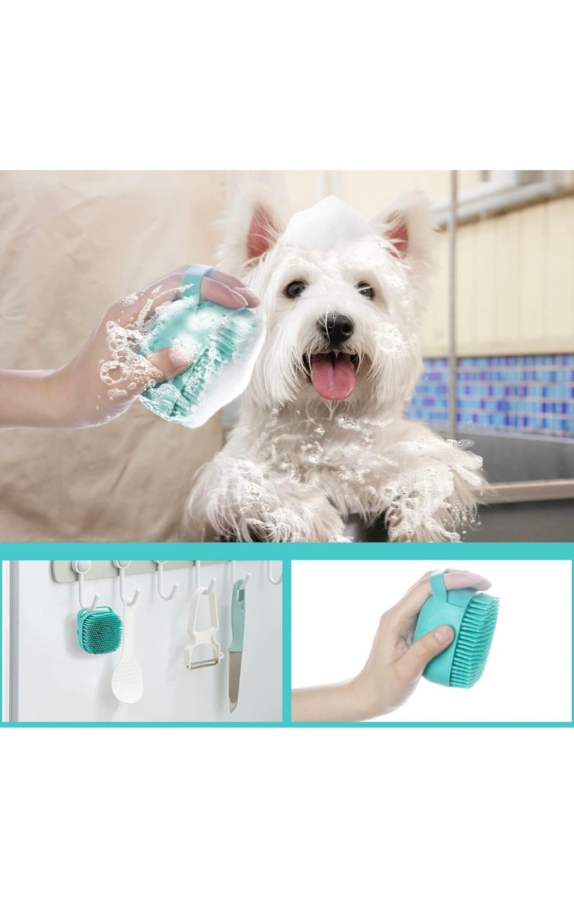 Brosse de Bain et Massage pour Chiens & Chats – Silicone Doux avec Réservoir de Shampooing (80 ml)