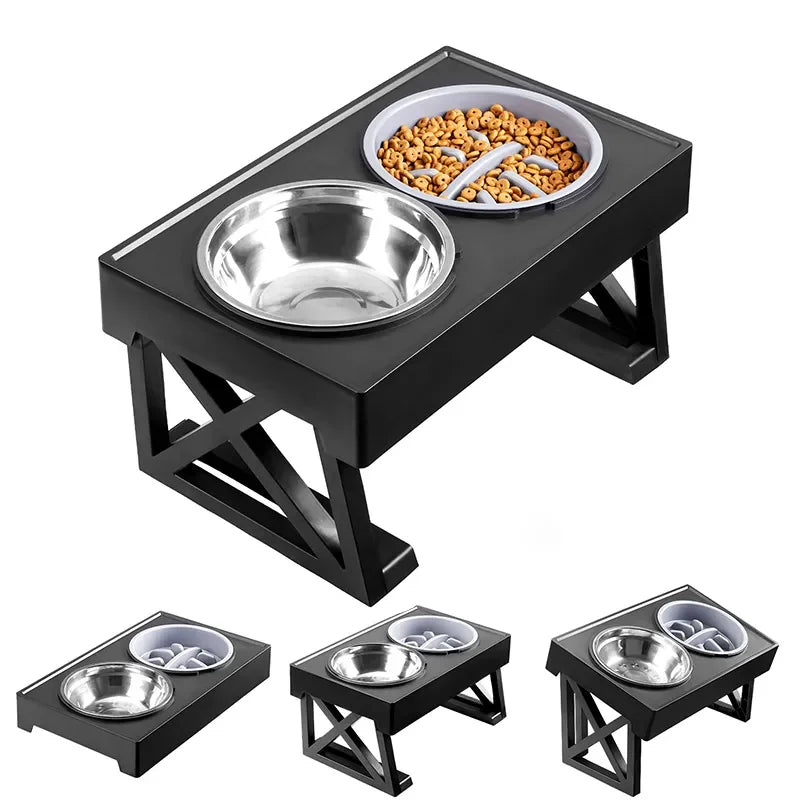 Gamelle Surélevée Réglable pour Chien – Support Pliable avec Bols Inox, 3 Hauteurs Ajustables