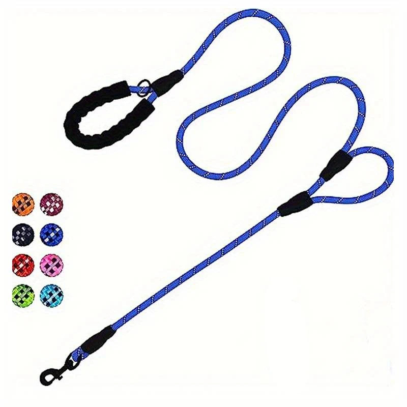 Laisse en corde robuste pour chien – Double poignées confort + bandes réfléchissantes, 1m80