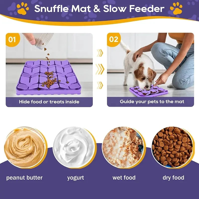 Tapis de Léchage et Fouille en Silicone – Gamelle Lente & Anti-Stress avec Ventouses pour Chiens