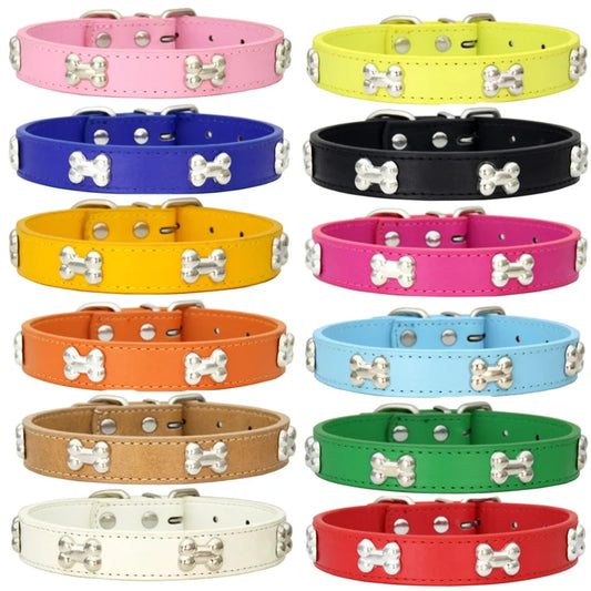 Collier pour Chien en Cuir avec Breloque Os – Durable, Confortable et Coloré