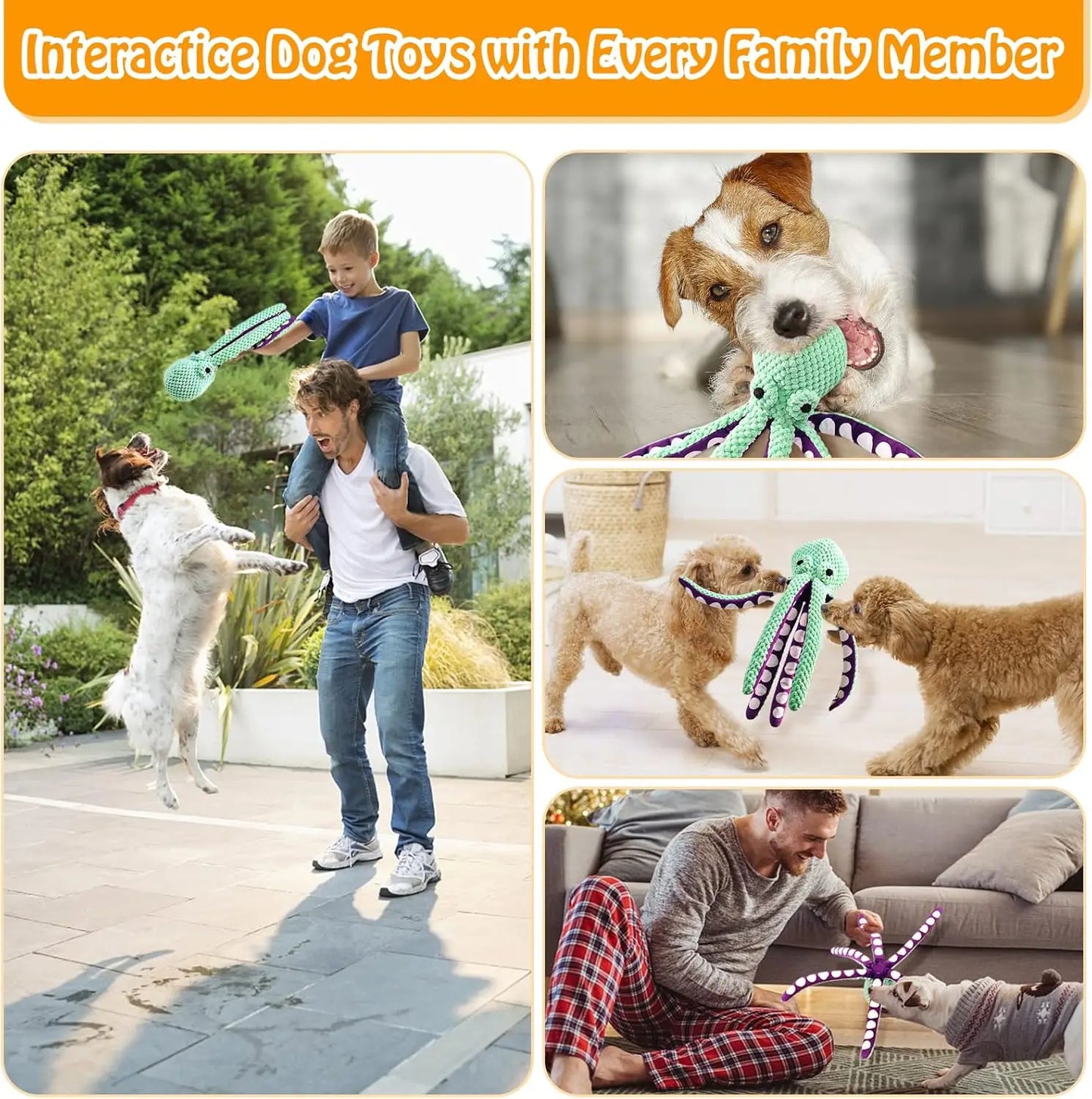 Jouet en Peluche Pieuvre pour Chien – Résistant, Doux et Interactif avec Pouic-Pouic