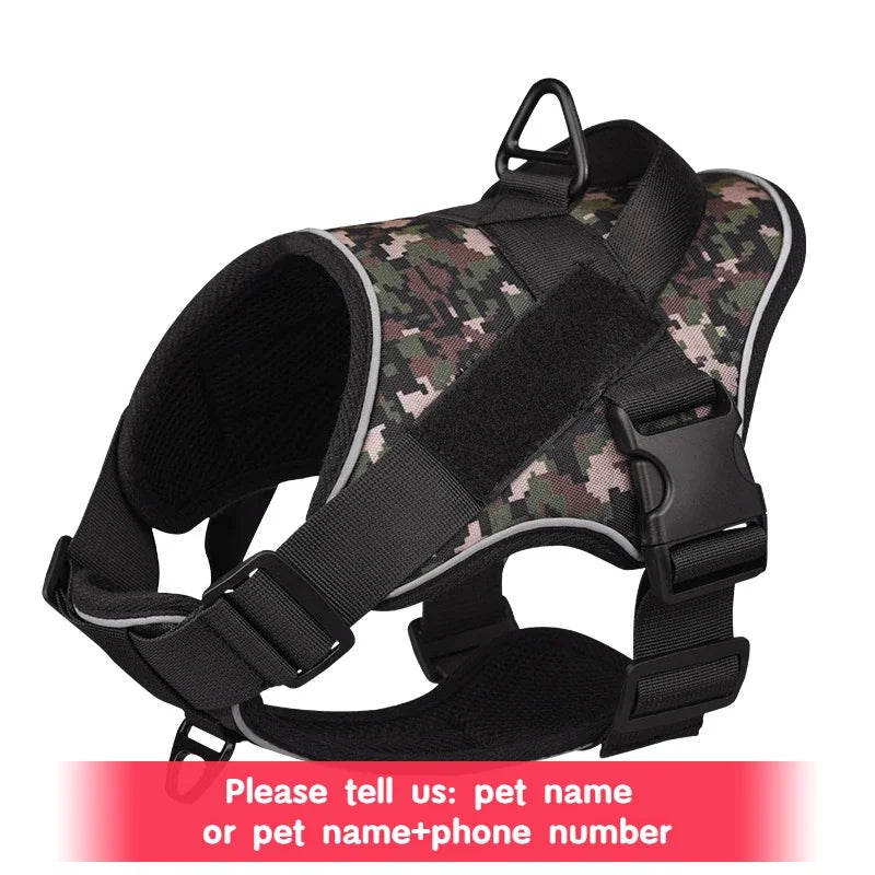 Harnais tactique personnalisé pour chien, étiquettes nominatives personnalisées, sans traction, respirant, réglable, pour chien de taille moyenne et grande