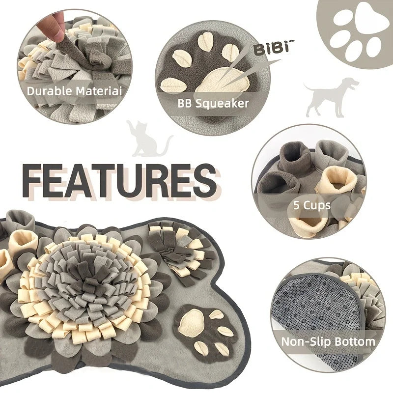 Tapis de Fouille pour Chien – Gamelle Lente & Jouet Anti-Stress Éducatif (Gris Élégant)