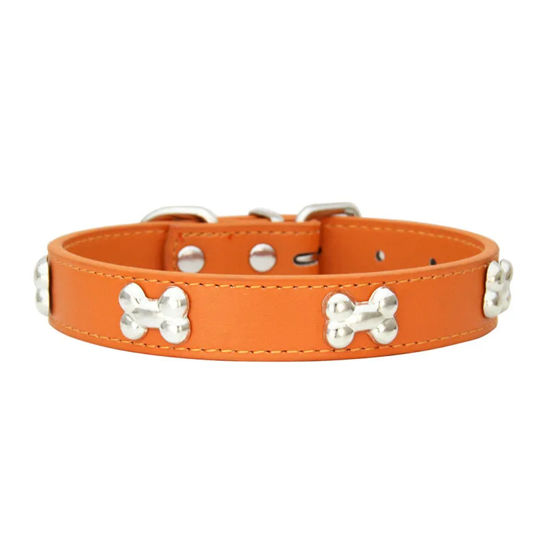 Collier pour Chien en Cuir avec Breloque Os – Durable, Confortable et Coloré