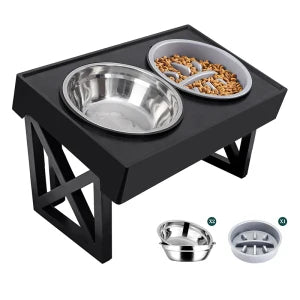 Gamelle Surélevée Réglable pour Chien – Support Pliable avec Bols Inox, 3 Hauteurs Ajustables