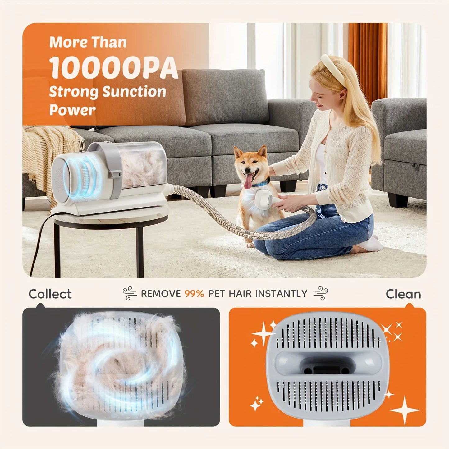 Kit d’aspirateur de toilettage 5 en 1 – Brosse, tondeuse & aspirateur silencieux pour chiens & chats