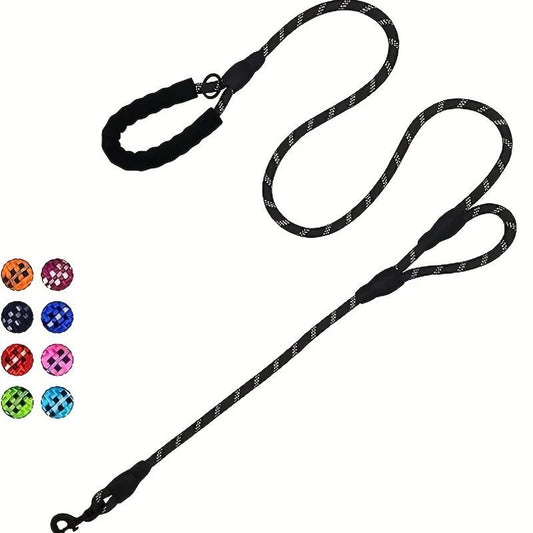 Laisse en corde robuste pour chien – Double poignées confort + bandes réfléchissantes, 1m80