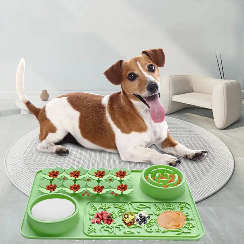 Tapis de Léchage & Gamelle 2-en-1 pour Chien – Silicone Antidérapant avec Ventouses, Anti-Glouton & Étanche