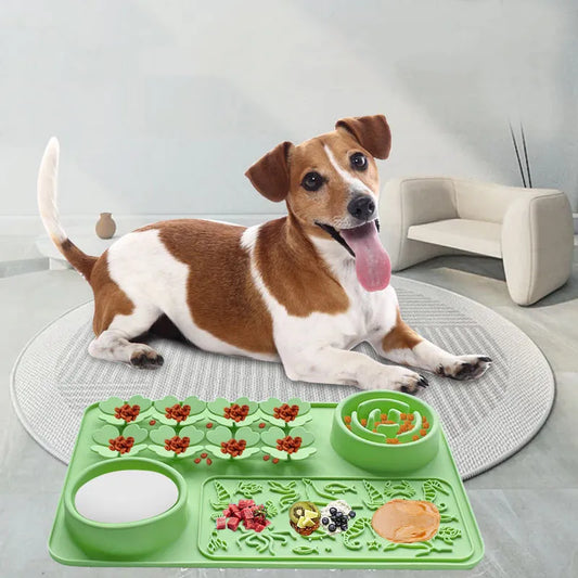 Tapis de Léchage & Gamelle 2-en-1 pour Chien – Silicone Antidérapant avec Ventouses, Anti-Glouton & Étanche