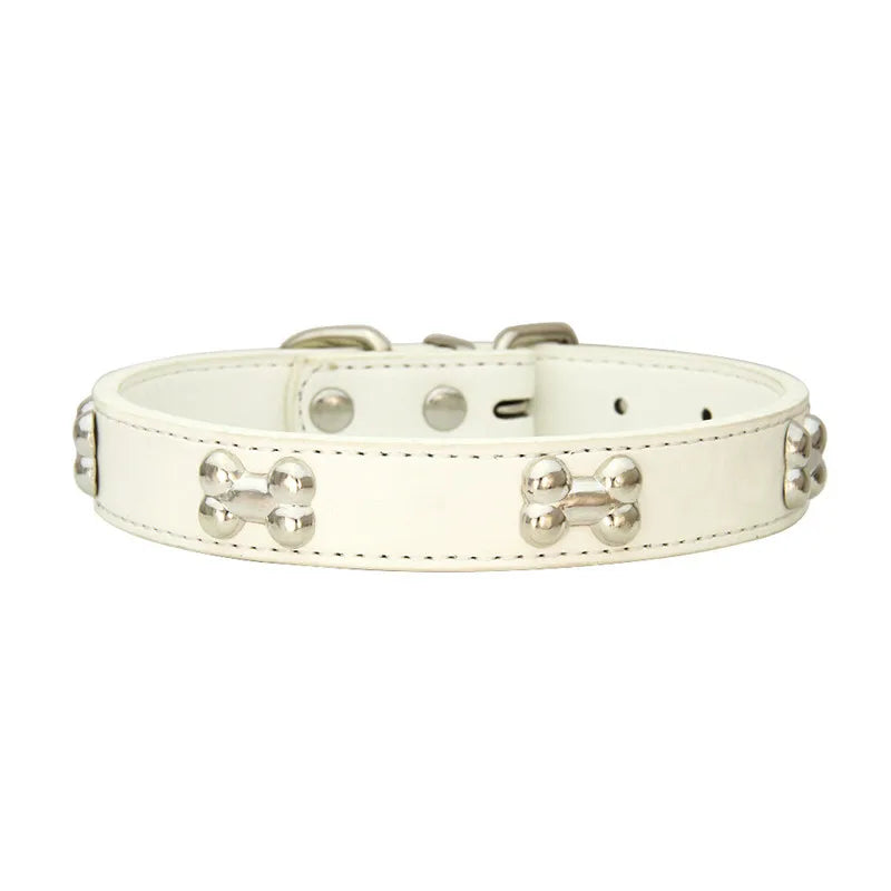 Collier pour Chien en Cuir avec Breloque Os – Durable, Confortable et Coloré