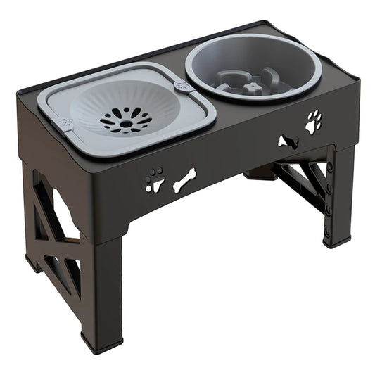 Gamelle Élevée 3-en-1 pour Chien – Support Pliable, Hauteur Réglable (5 niveaux) avec Bols Inox
