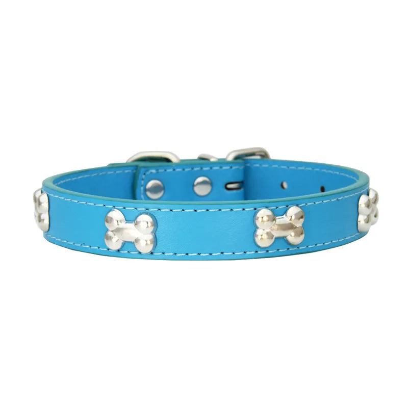Collier pour Chien en Cuir avec Breloque Os – Durable, Confortable et Coloré
