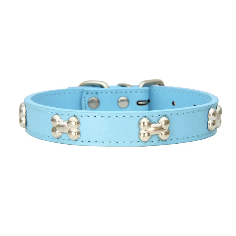 Collier pour Chien en Cuir avec Breloque Os – Durable, Confortable et Coloré