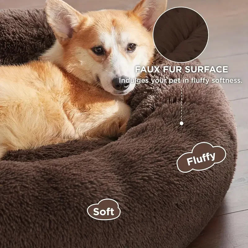 Lit rond apaisant en peluche pour chien et chat – Doux, chaud et lavable (40 à 90 cm)