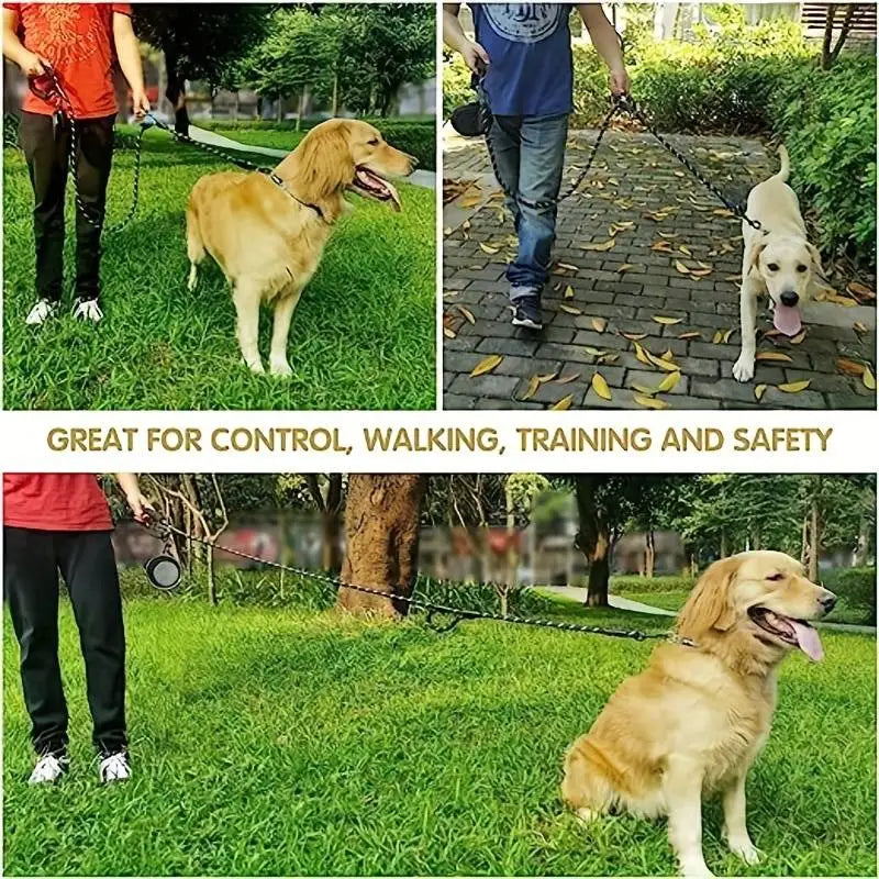 Laisse en corde robuste pour chien – Double poignées confort + bandes réfléchissantes, 1m80
