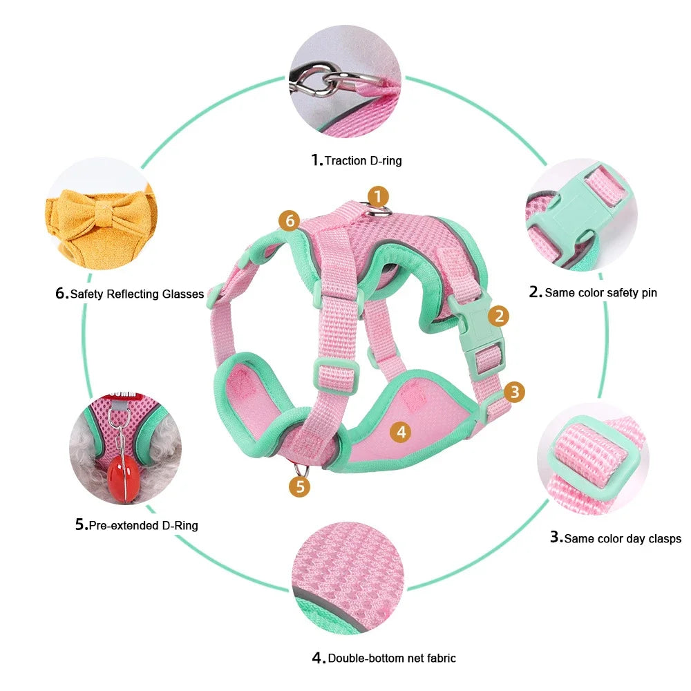 Harnais pour chien, gilet avec corde, harnais réfléchissant réglable pour animaux de compagnie, pour petits, moyens, anti-fuite, maille souple, respirant, marche, course à pied