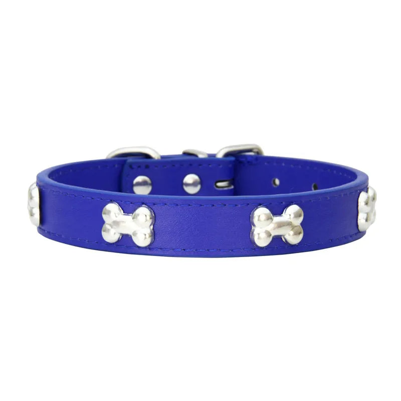 Collier pour Chien en Cuir avec Breloque Os – Durable, Confortable et Coloré