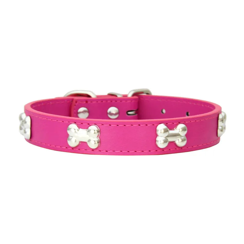 Collier pour Chien en Cuir avec Breloque Os – Durable, Confortable et Coloré