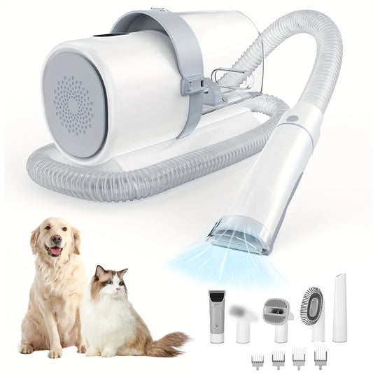 Kit d’aspirateur de toilettage 5 en 1 – Brosse, tondeuse & aspirateur silencieux pour chiens & chats