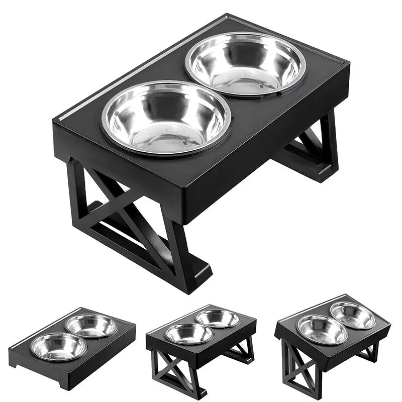 Gamelle Surélevée Réglable pour Chien – Support Pliable avec Bols Inox, 3 Hauteurs Ajustables