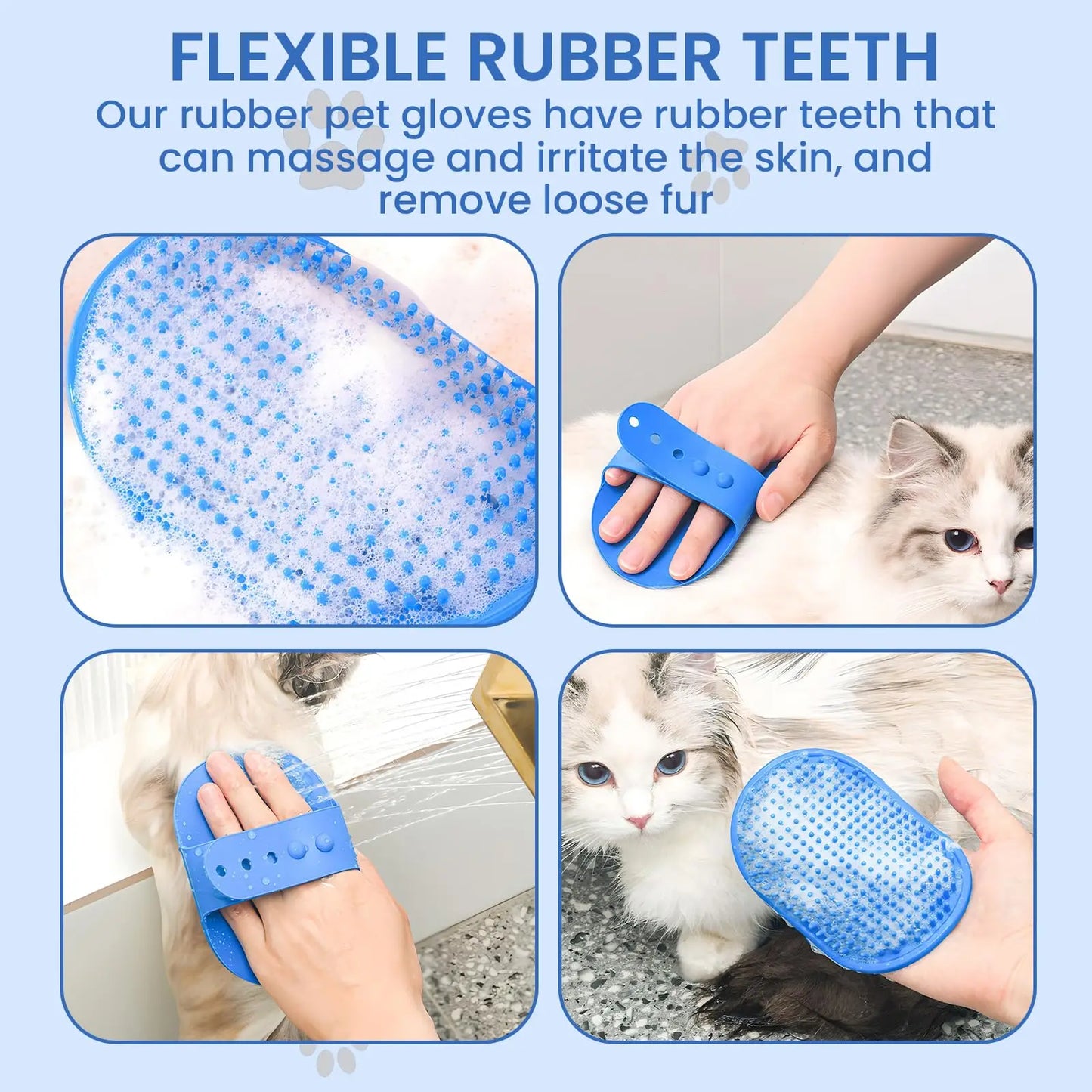 Gant de toilettage pour chiens, brosse de bain pour animaux de compagnie avec poignée annulaire réglable, peigne de toilettage de Massage en caoutchouc pour chiens et chats à cheveux courts