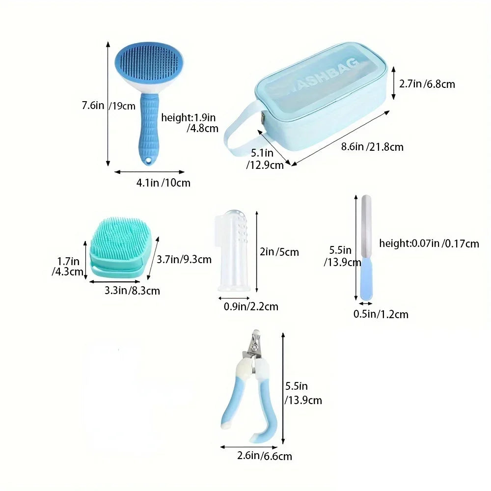Kit de toilettage complet 9 pièces pour chiens & chats – Brosse, peigne, coupe-ongles & accessoires