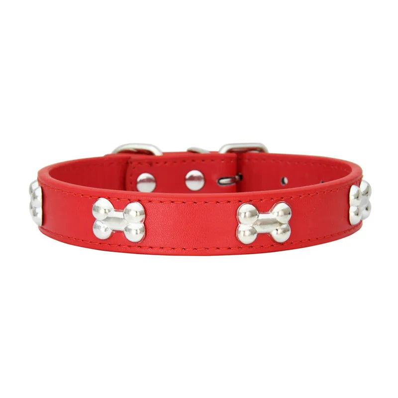 Collier pour Chien en Cuir avec Breloque Os – Durable, Confortable et Coloré