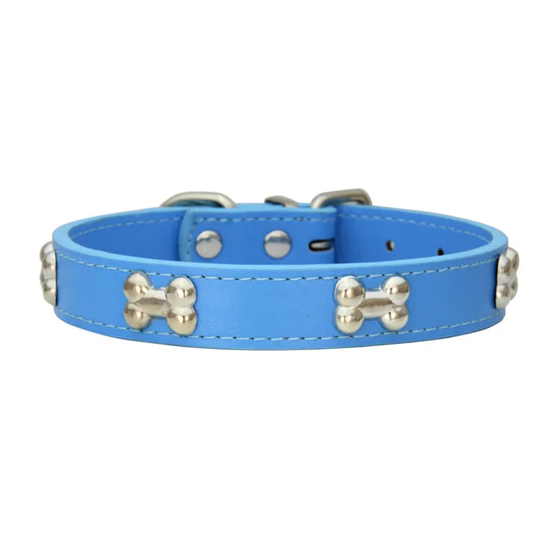 Collier pour Chien en Cuir avec Breloque Os – Durable, Confortable et Coloré