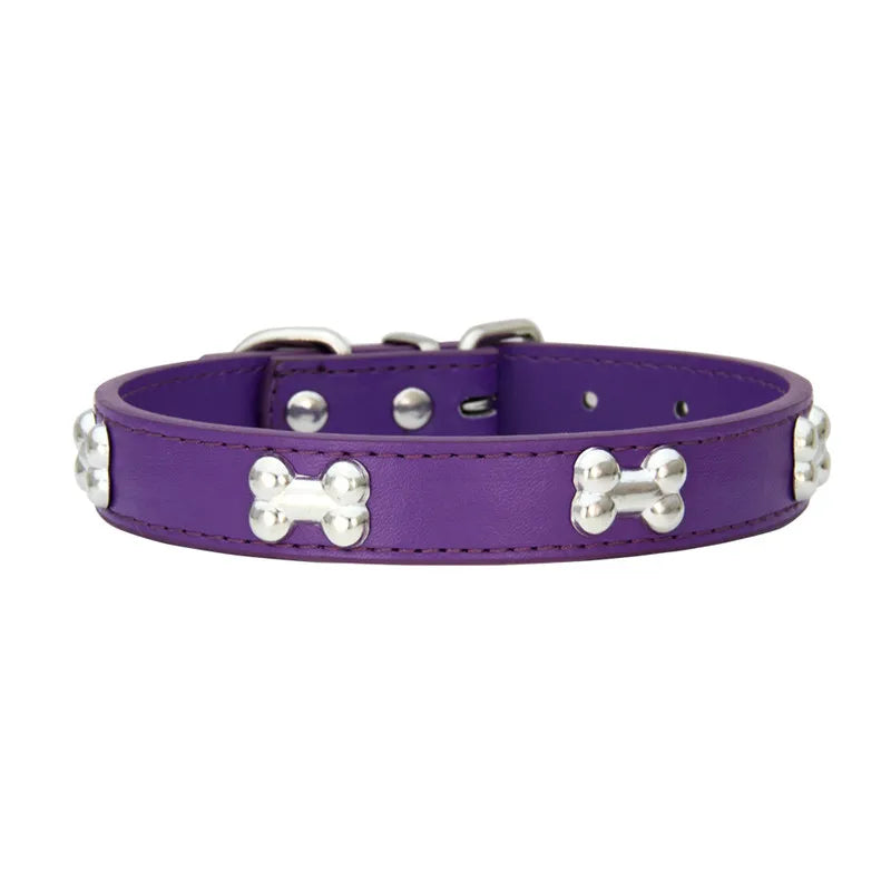 Collier pour Chien en Cuir avec Breloque Os – Durable, Confortable et Coloré