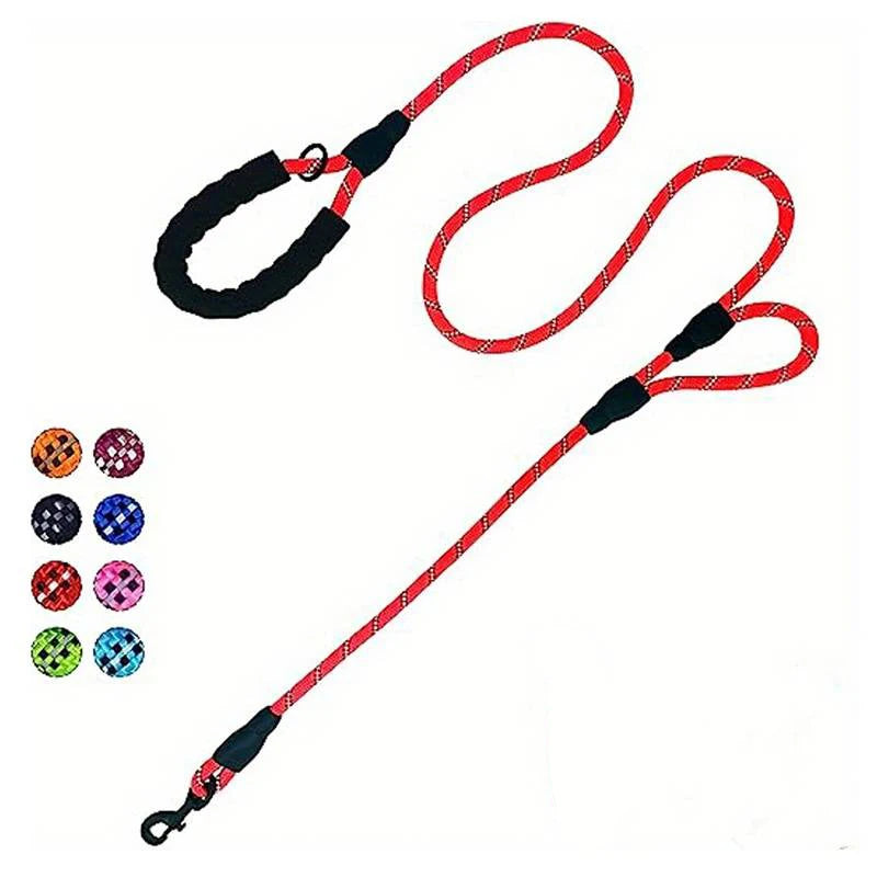 Laisse en corde robuste pour chien – Double poignées confort + bandes réfléchissantes, 1m80