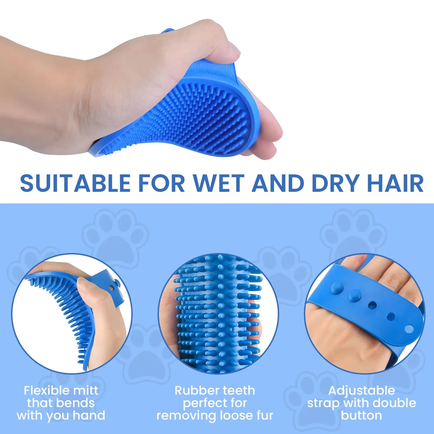 Gant de toilettage pour chiens, brosse de bain pour animaux de compagnie avec poignée annulaire réglable, peigne de toilettage de Massage en caoutchouc pour chiens et chats à cheveux courts