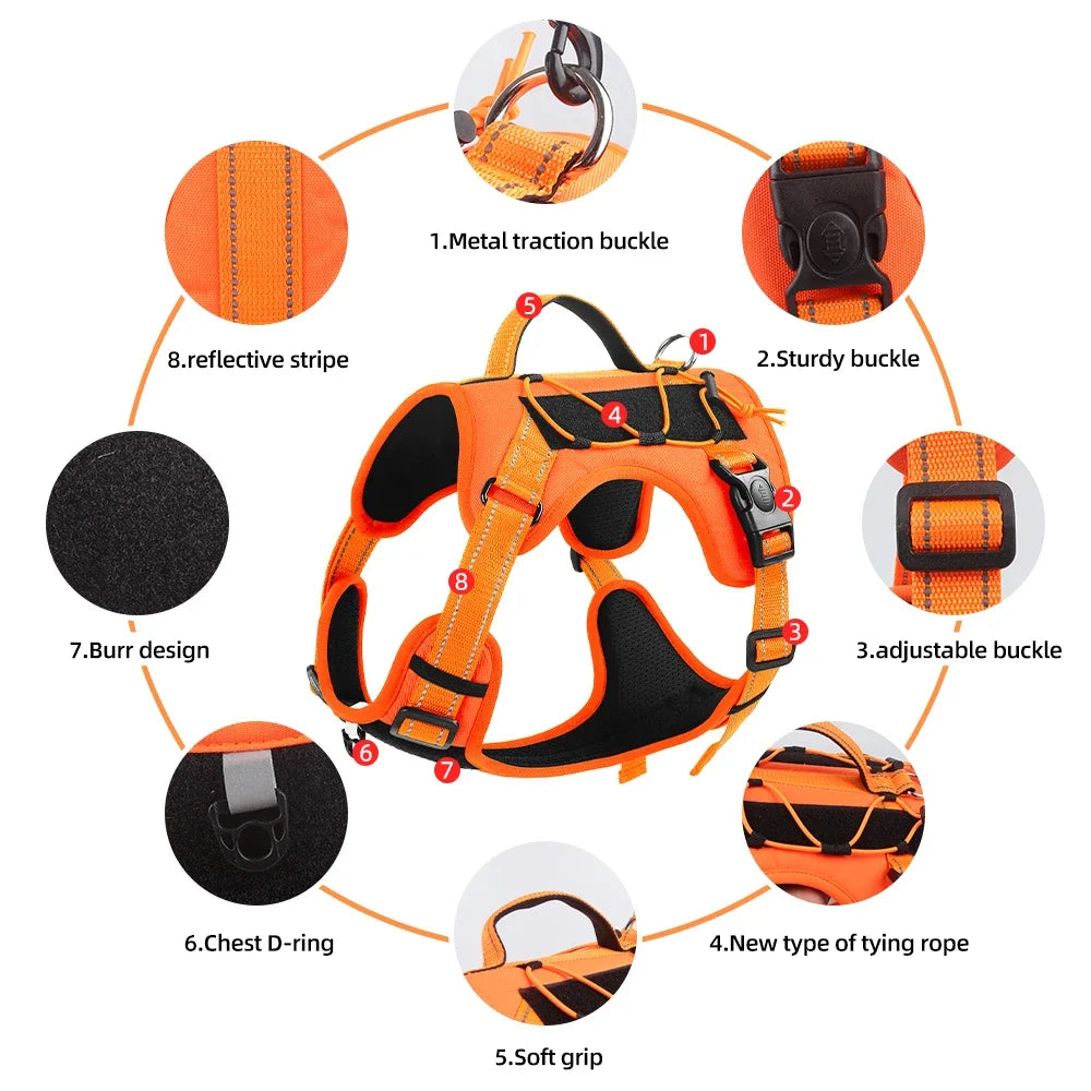 Harnais multifonction réfléchissant pour chien – Nylon réglable, confort & contrôle