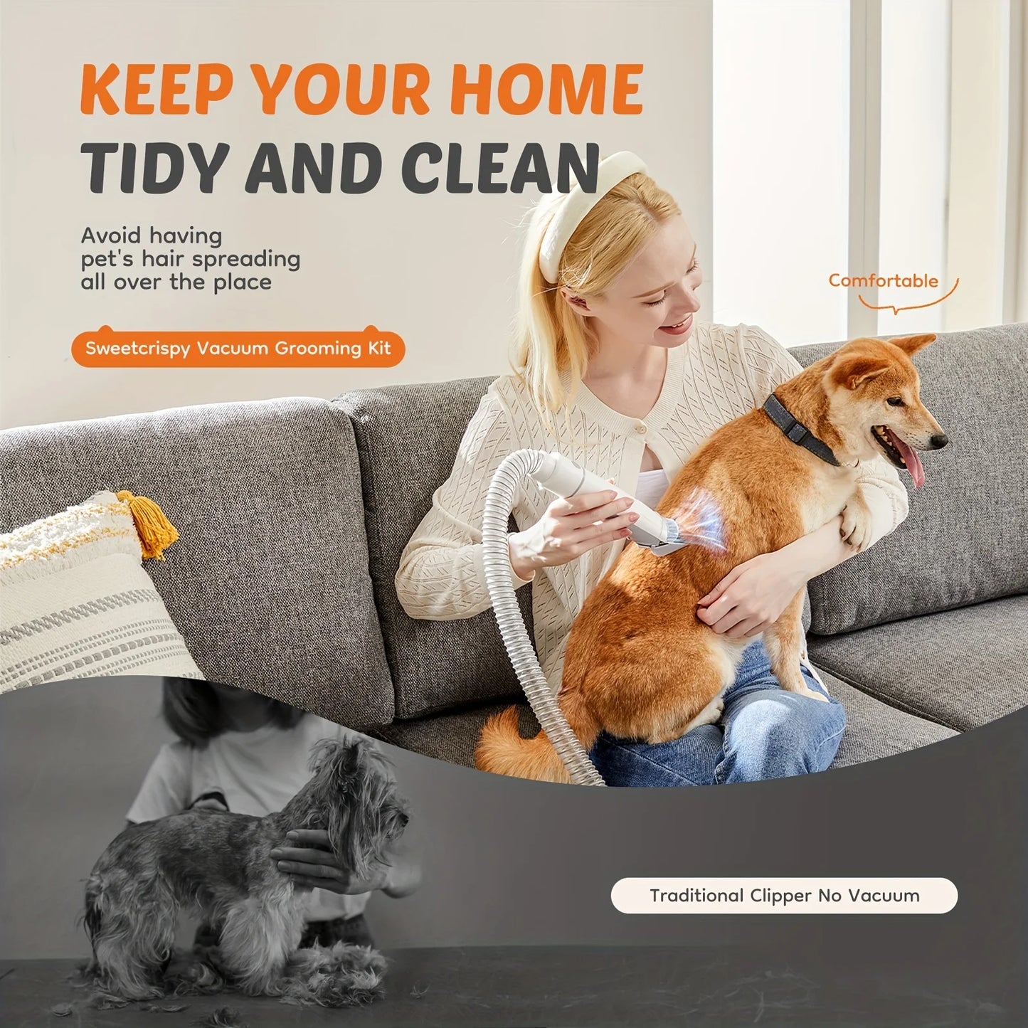 Kit d’aspirateur de toilettage 5 en 1 – Brosse, tondeuse & aspirateur silencieux pour chiens & chats