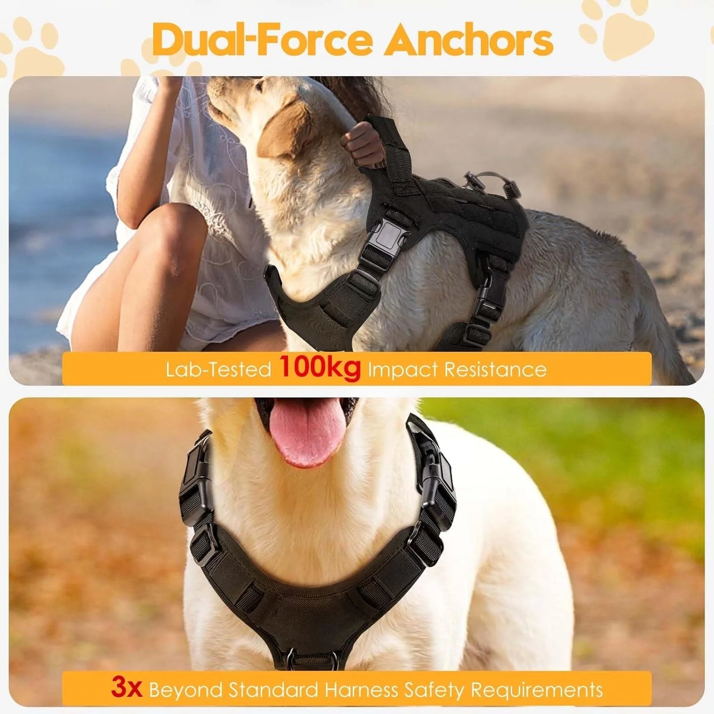 Collier tactique pour chien, harnais réglable pour races moyennes et grandes, gilet pour animaux de compagnie avec conception Anti-traction, harnais Portable pour chien