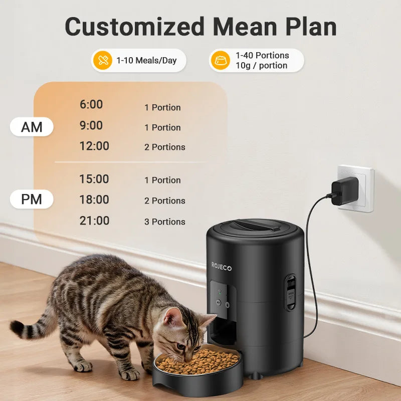 Mangeoire Automatique Connectée ROJECO 2L – Distributeur de Croquettes Intelligent Wi-Fi pour Chien