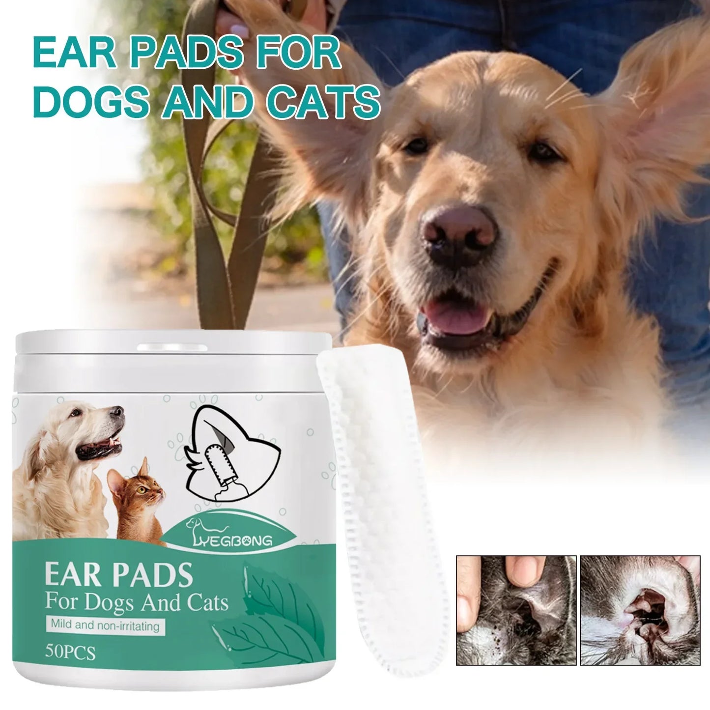 Lingettes nettoyantes pour chiens & chats – Oreilles, yeux & taches (50 pièces)