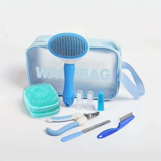 Kit de toilettage complet 9 pièces pour chiens & chats – Brosse, peigne, coupe-ongles & accessoires